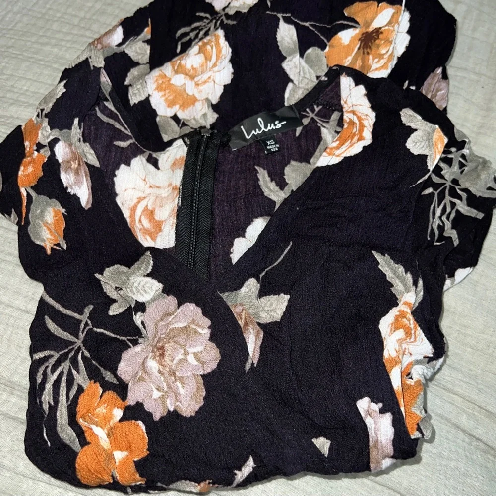 Lulus Floral Flower Print Wrap Mini Dress - Picture 2 of 9